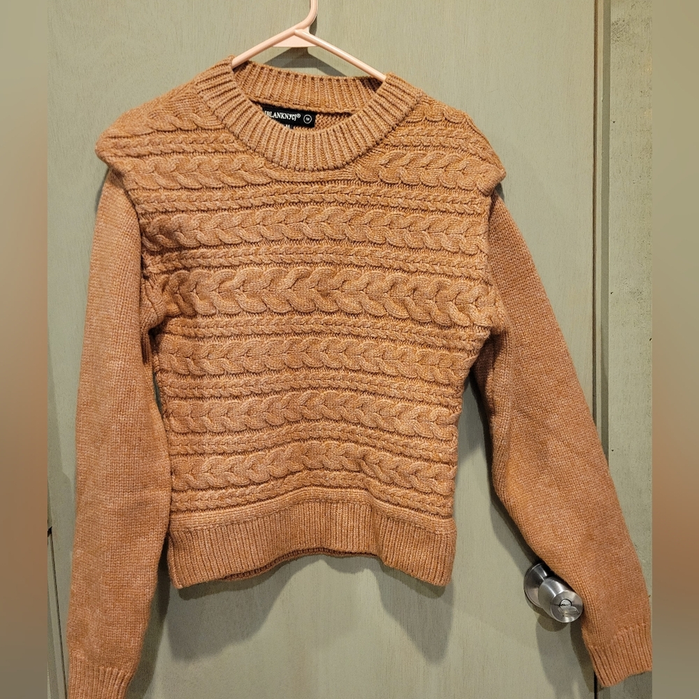 Blank NYC Cry Me A River Horizontal Cable Crewneck Sweater in a light rust